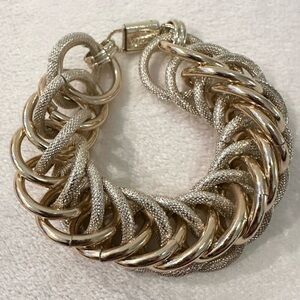 Vintage Germany Eloxal Chain Mail Bracelet Light Metal Gold Tone push clasp